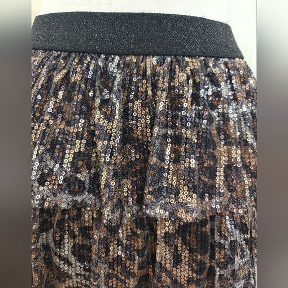 Leopard Print Sequins Sparkle Tiered Skirt - Picture 3 of 3